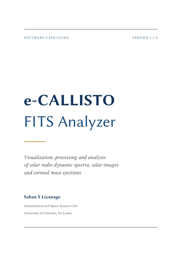 Cover of the e-CALLISTO FITS Analyzer User Guide, version 3.1.0