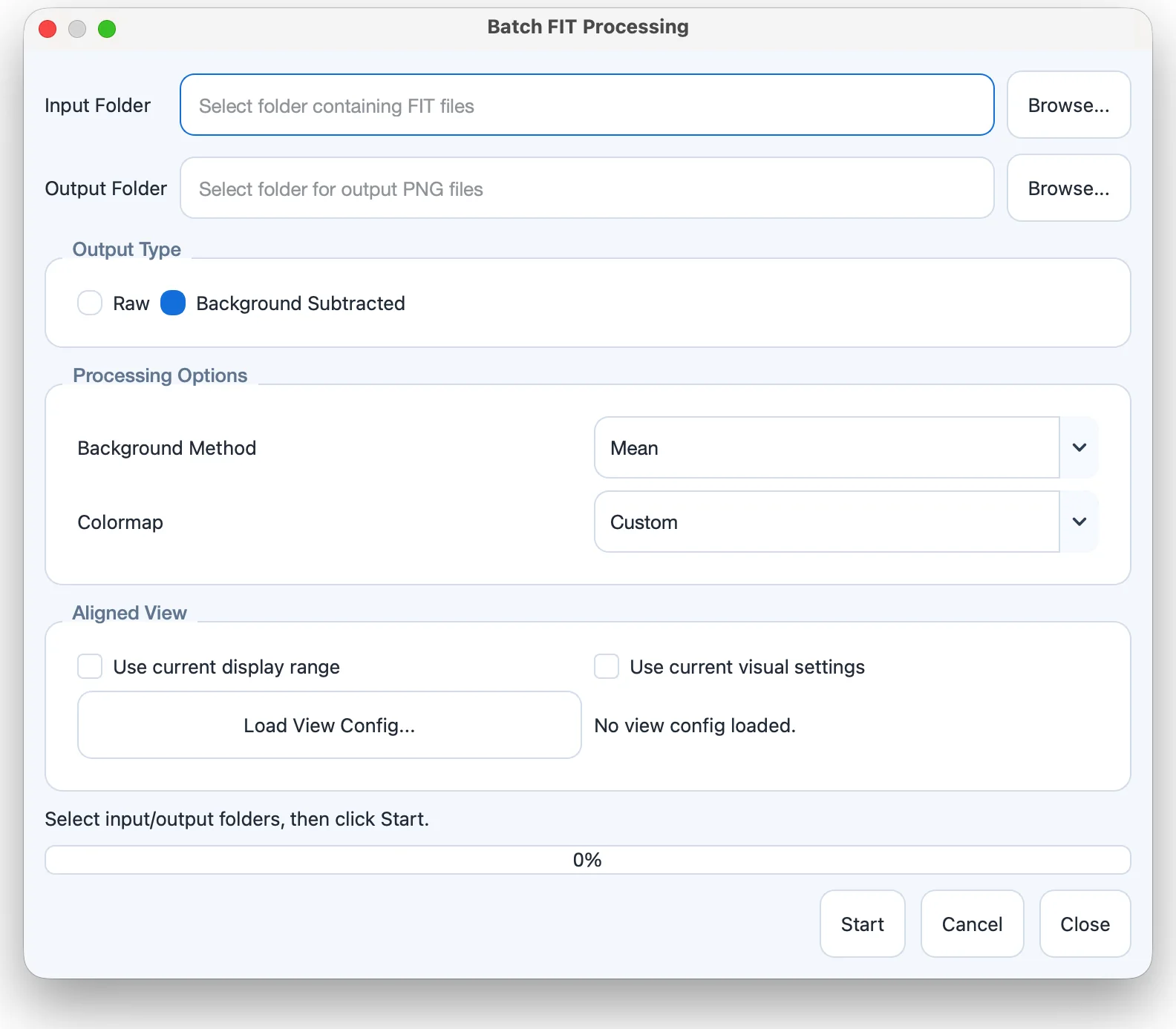 The Batch FIT Processing dialog.