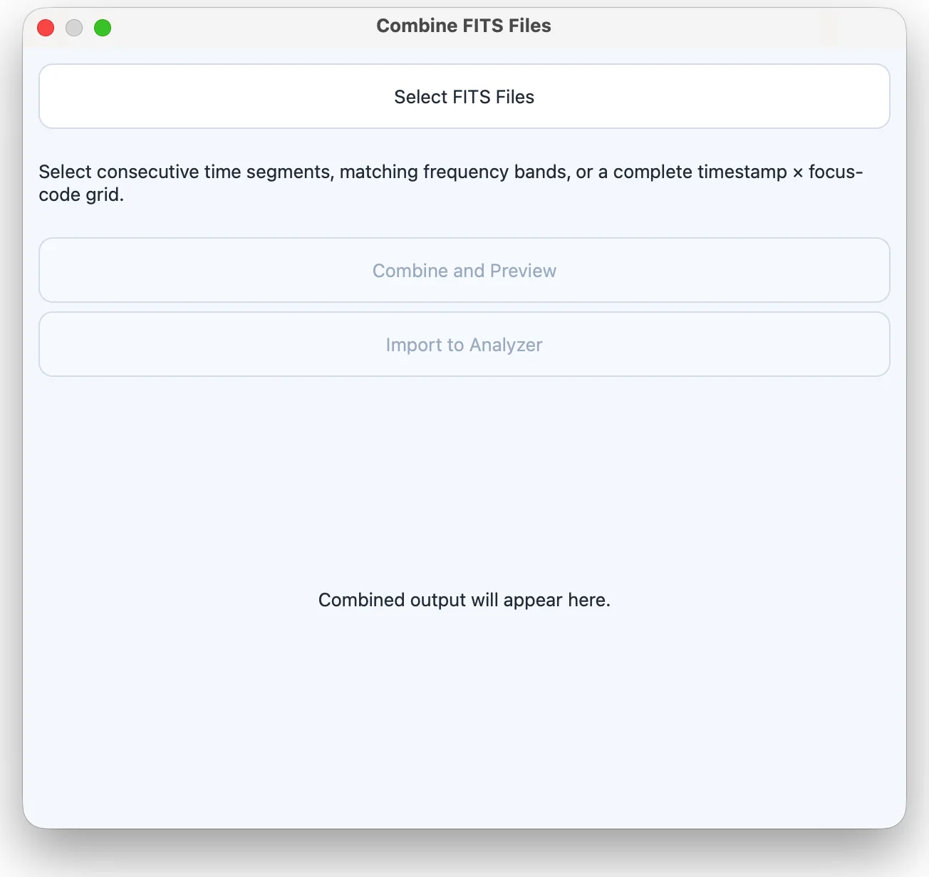 The Combine FITS Files dialog.