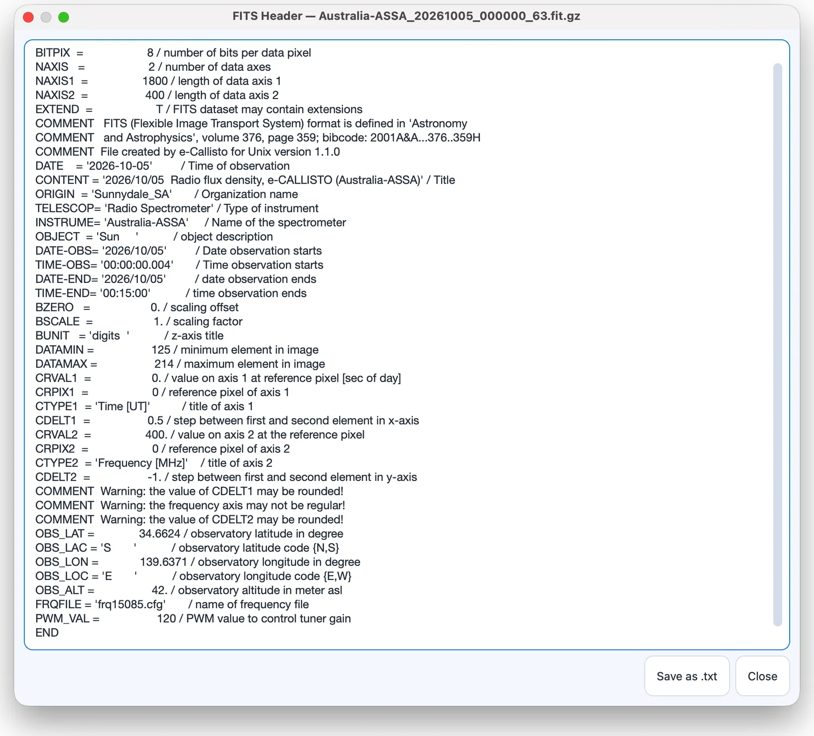 The FITS header viewer.