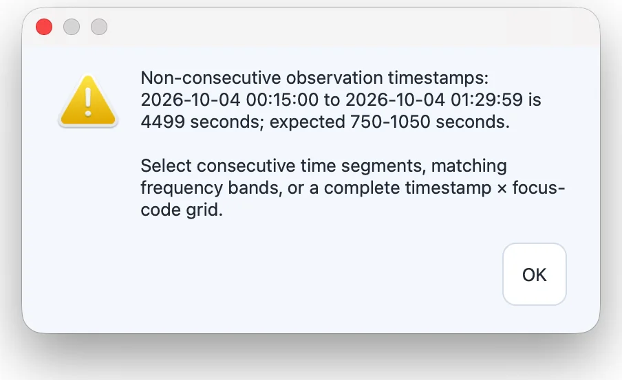 Error message for files that cannot be combined.