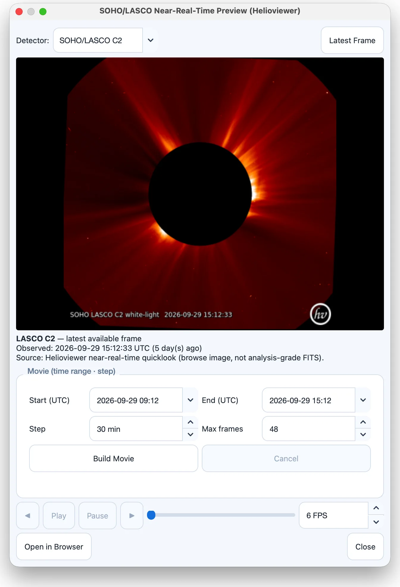 The SOHO near-real-time preview.